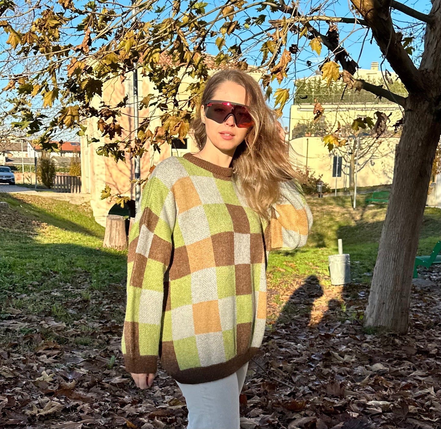 Rita Row - Sweater Nellie Checked Green Brown