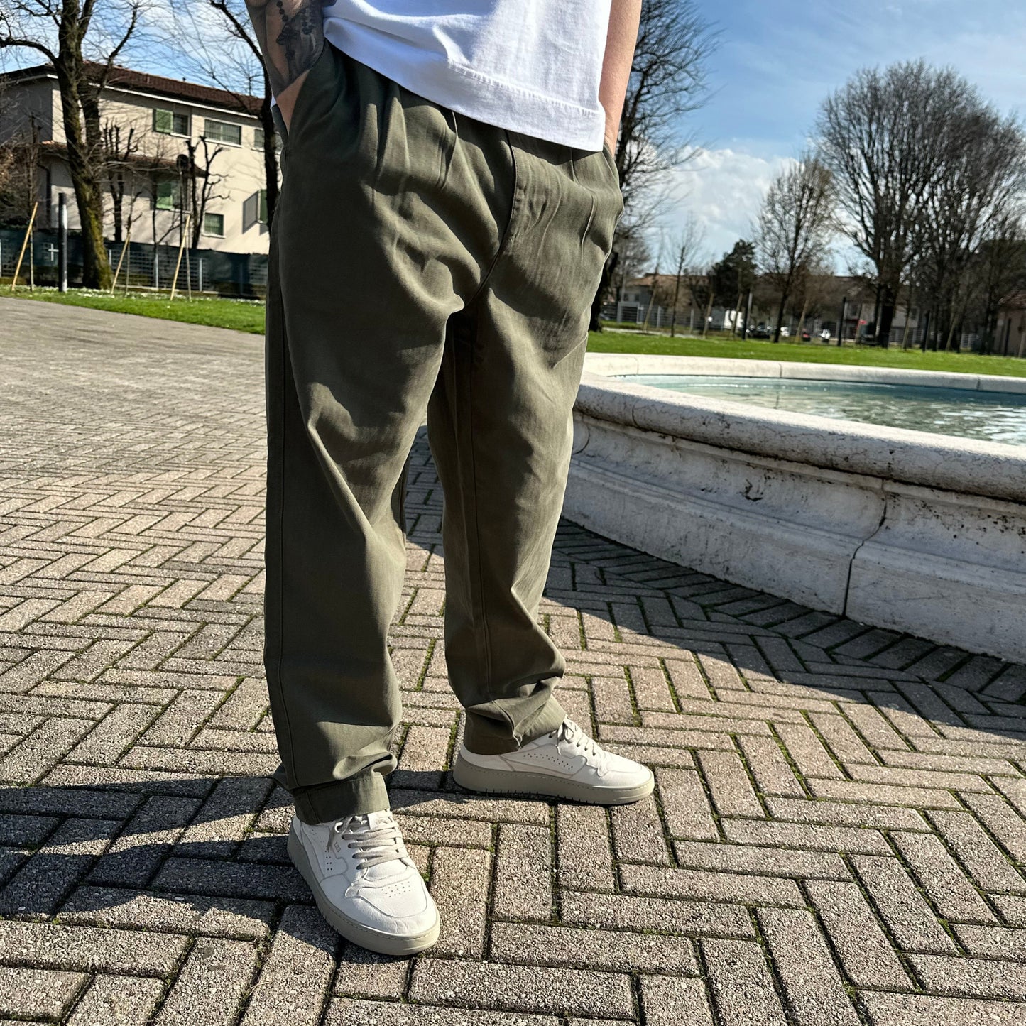 Parages - Trouser Double Pleats Herringbone Olive