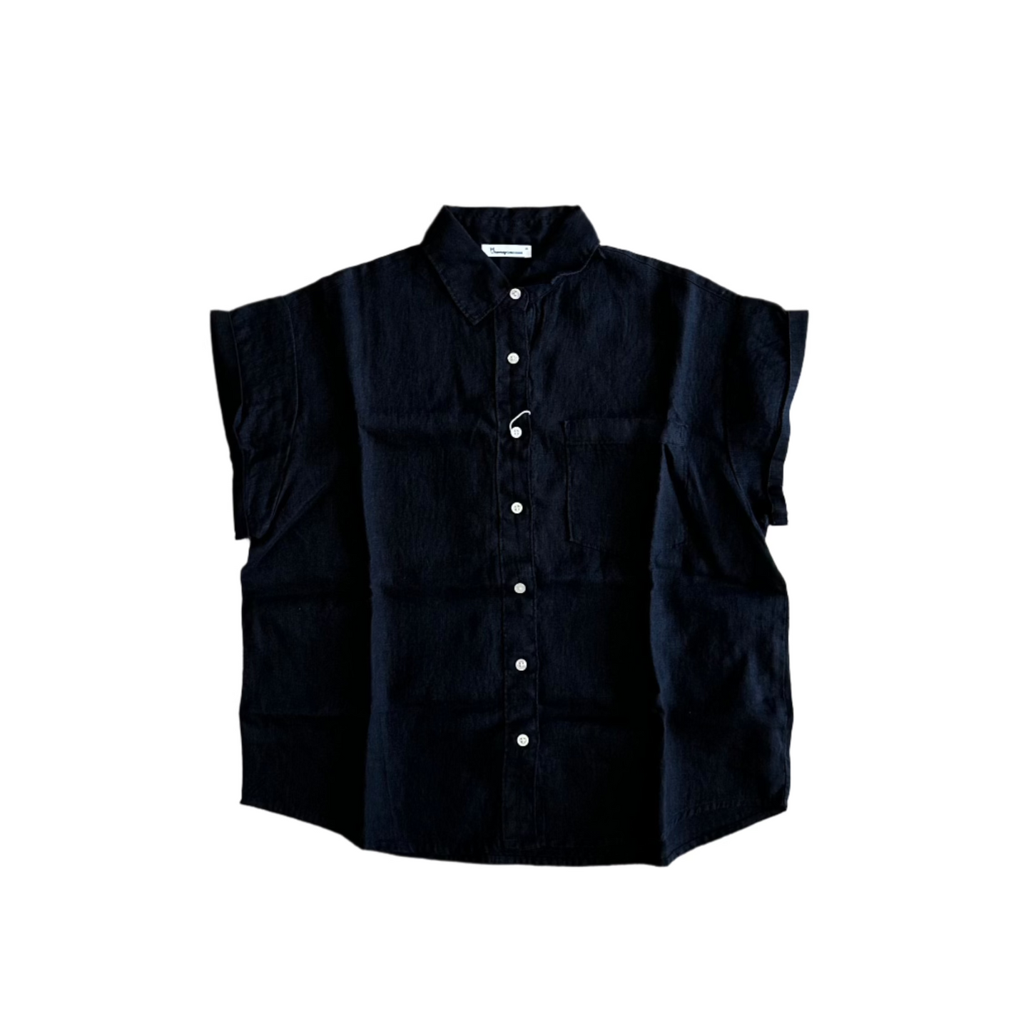 Knowledge Cotton Apparel - Shirt Aster Fold Up Short Sleeve Linen Black Jet