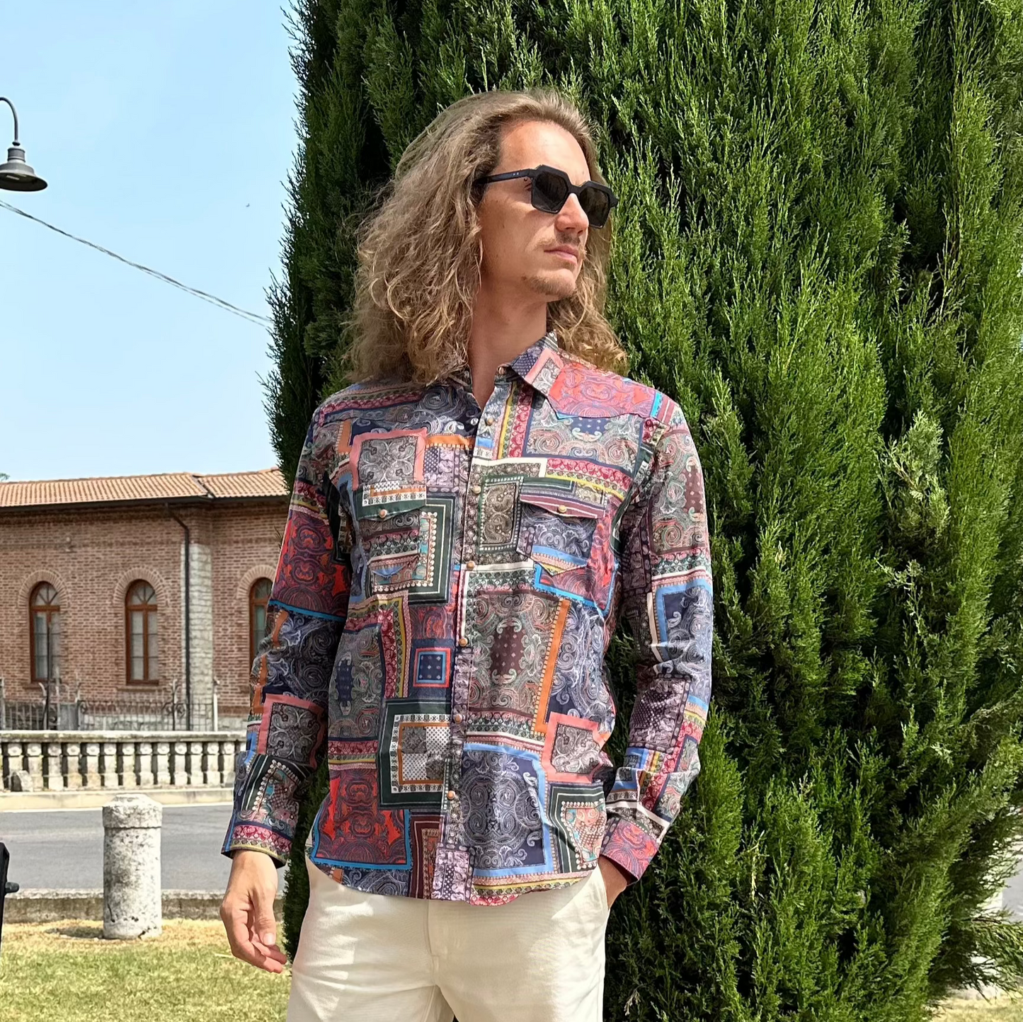 Poggianti 1958 - Shirts Empoli Stretch with Geometric Print