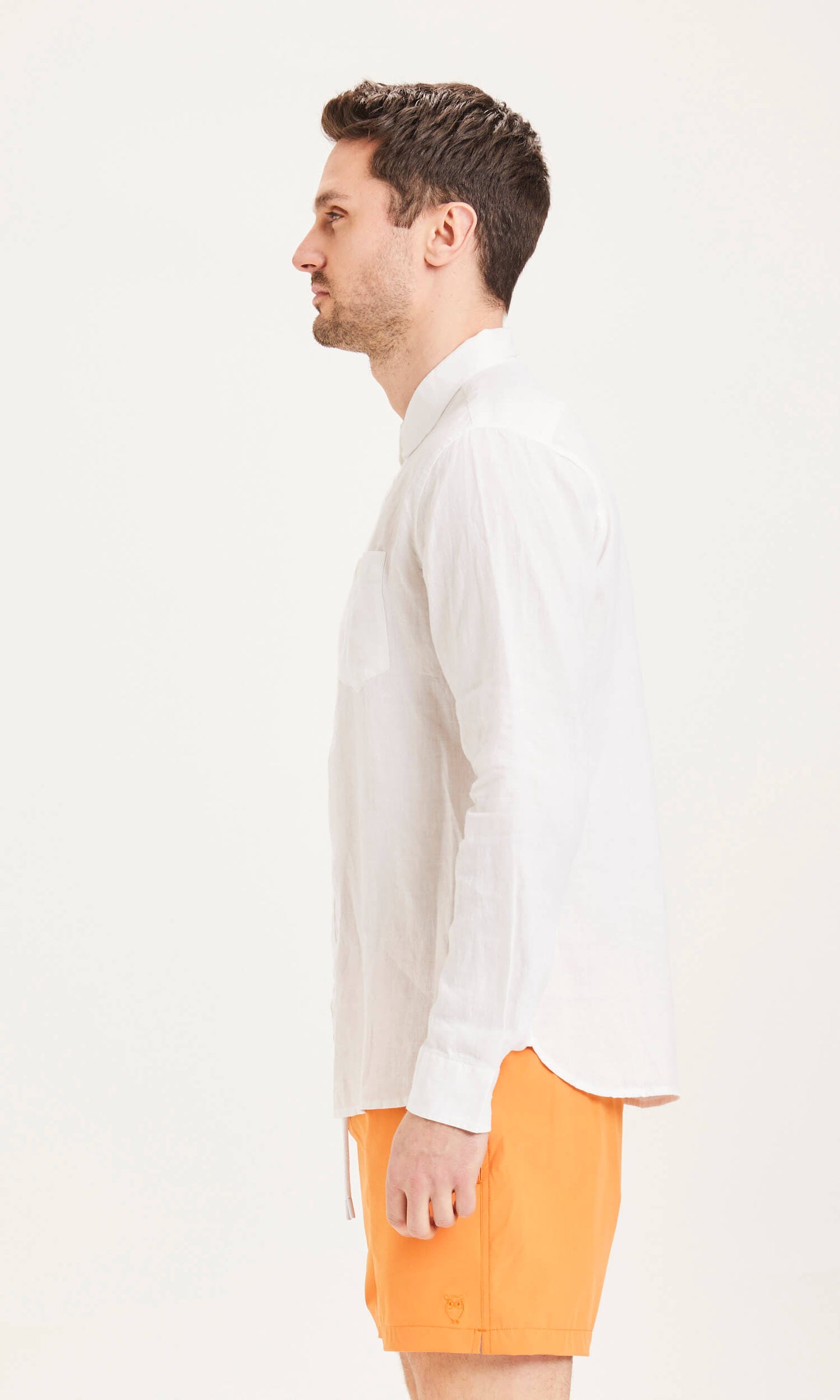 Knowledge Cotton Apparel - Shirt Larch LS Linen Custom Fit White