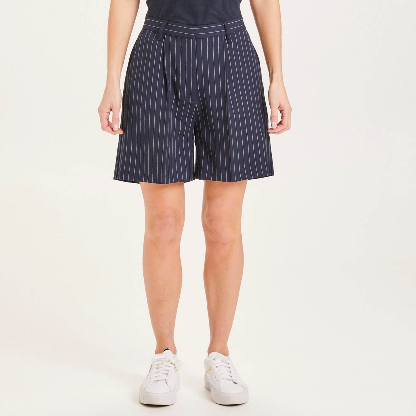 Knowledge Cotton Apparel - Short Posey Pin Strip Wide Total Eclipse