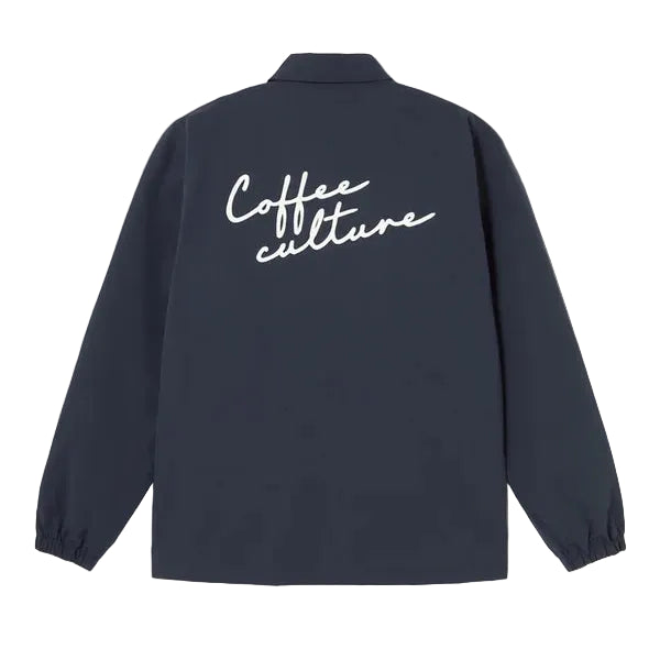 Navy blue shirt with 'Coffee culture' text on the back against a white background