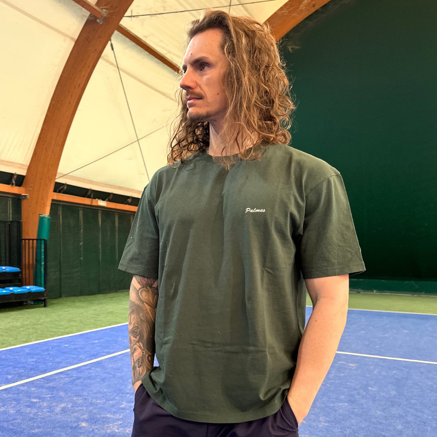 Palmes - T-shirt Dyed Dark Green w. White
