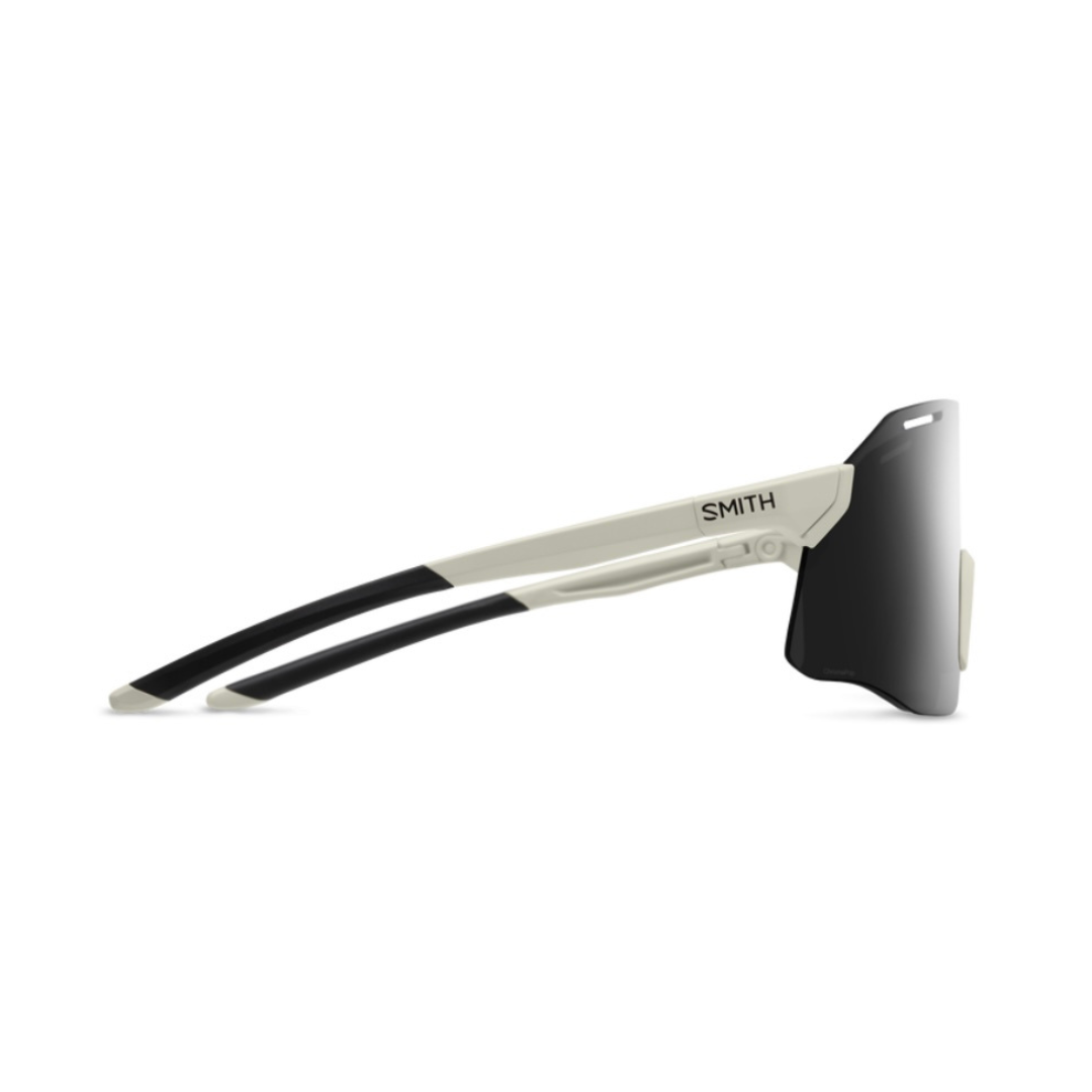 Sunglasses with black and white frame on a white background