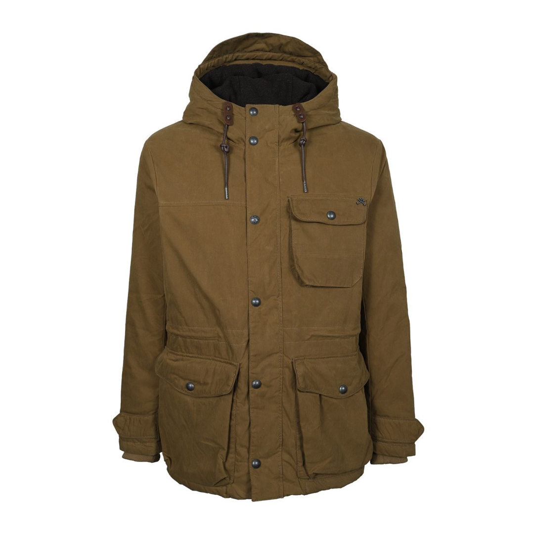 Brown jacket with a hood on a white background