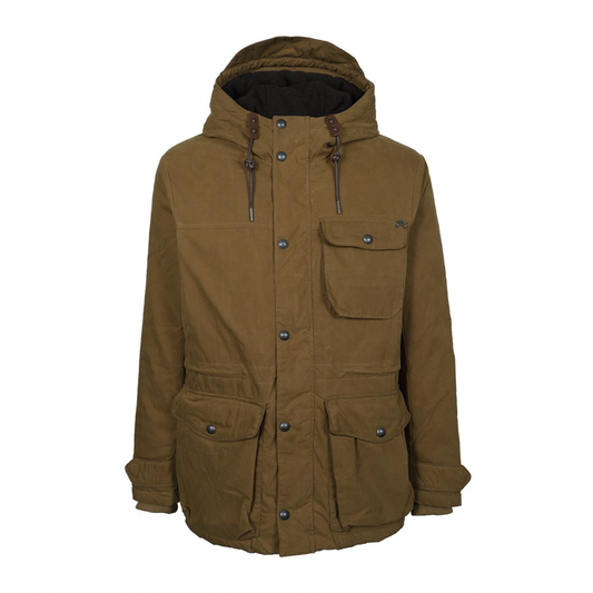 Brown jacket with a hood on a white background