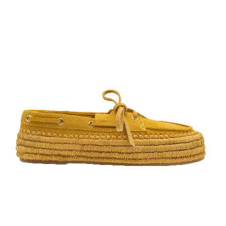 Yellow woven shoe on a white background