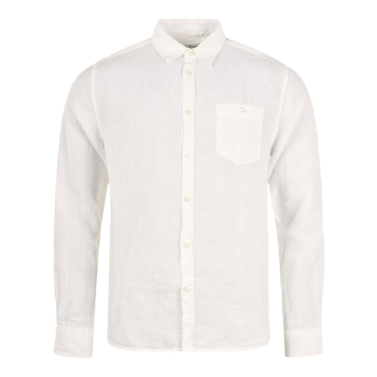 Knowledge Cotton Apparel - Shirt Larch LS Linen Custom Fit White