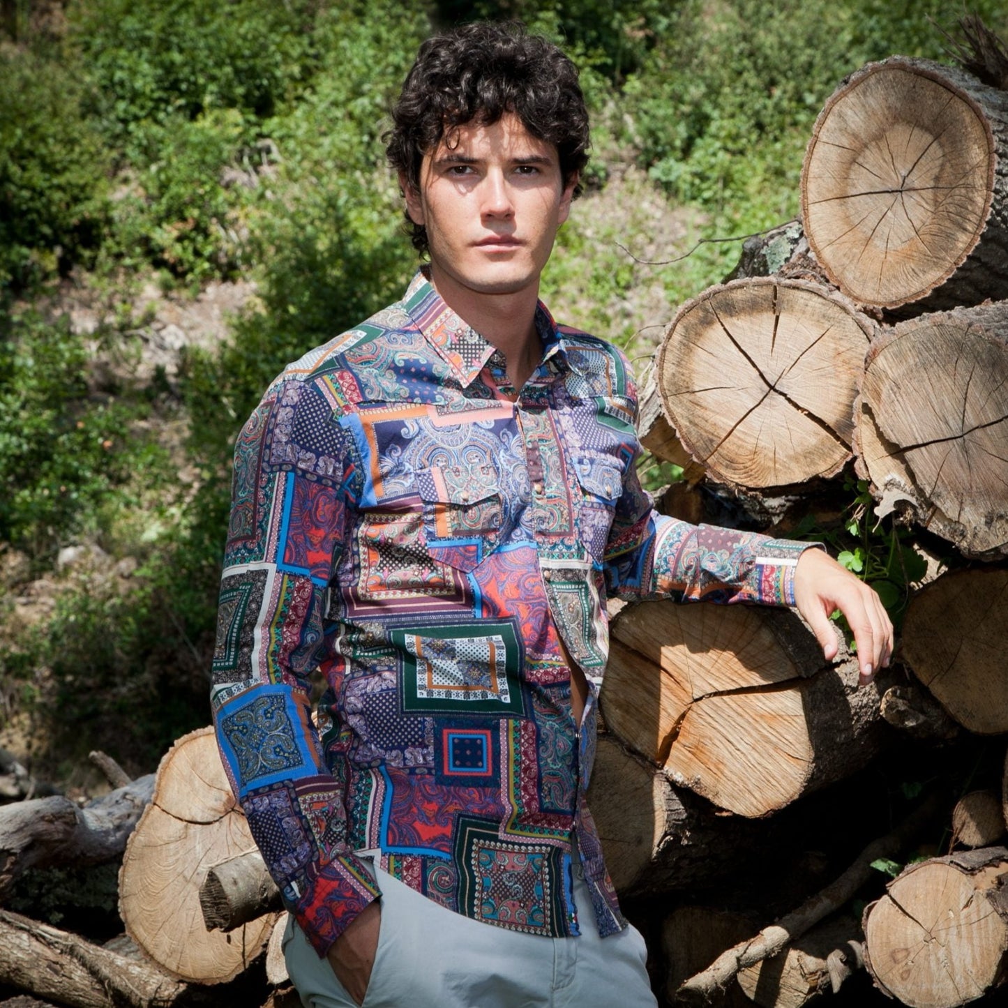 Poggianti 1958 - Shirts Empoli Stretch with Geometric Print