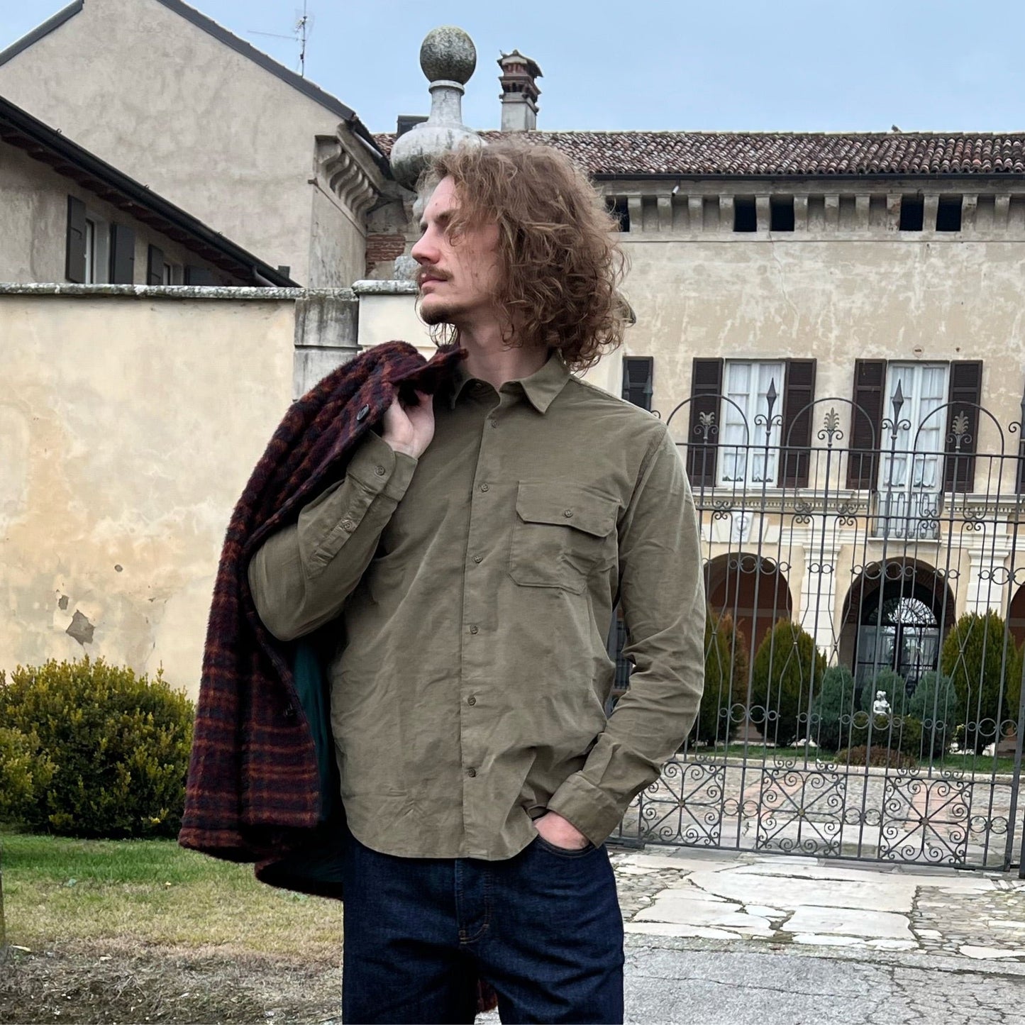 Poggianti 1958 - Shirt Pistoia in Velvet Green Military