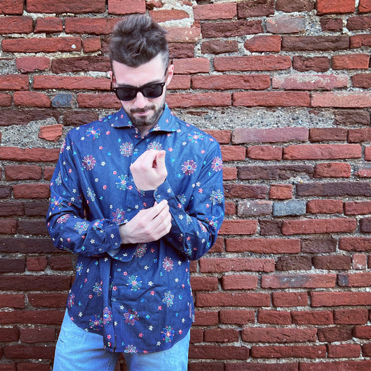 Poggianti 1958 - Shirt Firenze In Denim with Embroidery